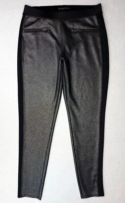ROCK & REPUBLIC Leggings Skinny Pants Womens Size Large Black Shiney Silver Foto 1 de 4