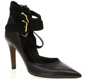 Derek Lam Womens Black Leather Slip On Pointy Toe Ankle Straps Heels Size 9 B - Picture 1 of 5