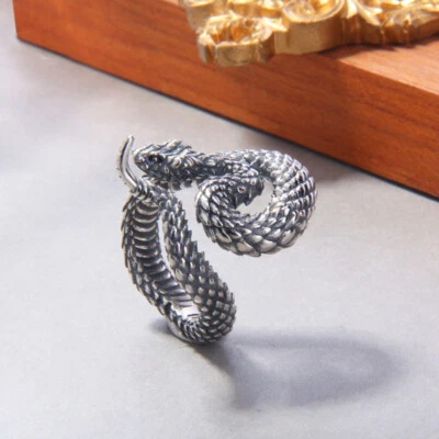 B37 Ring sich windende Schlange Sterling Silber 925 größenverstellbar - Bild 1 von 4