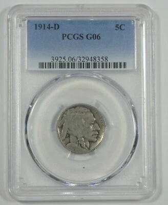 1914-D Buffalo Nickel CERTIFIED PCGS G 06 5c - Image 1 of 4