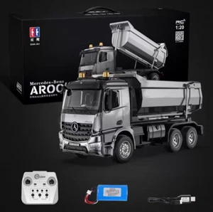 New 1:20 Mercedes-Benz Arocs Double E RC Gray Dump Truck E590-003 Open Box - Picture 1 of 7
