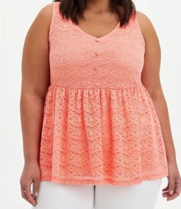 Blusa babydoll boho forrada de encaje elástico coral tórrido sin mangas talla grande 4X - Imagen 1 de 13