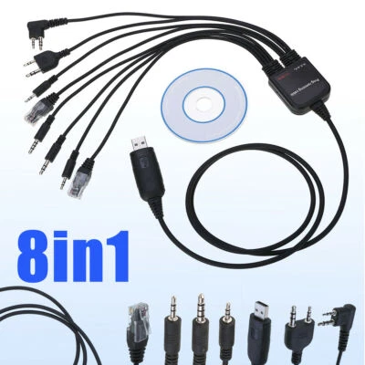 8 in1 USB Programming Cable Writing Cord For Motorola ICOM Kenwood Baofeng YAESU - Image 1 of 4