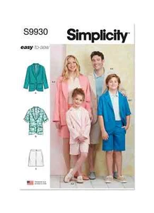 Simplicity Childrens Teens Adults Blazers & Shorts Sewing Pattern S9930A (XS-XL) - Picture 1 of 2