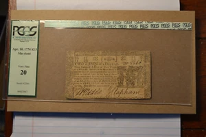 Maryland Colonial Note- April 10, 1774 $2/3 PCGS Very Fine 20. plastic open - Picture 1 of 7