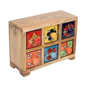 Handcrafted Wooden Box with Ceramic Drawers for Table Top Decorative Item 1 Pcs. - Picture 1 of 5