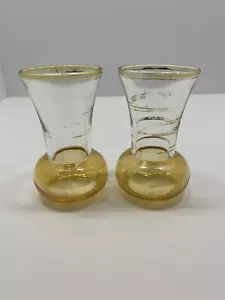 2 Bartlett Collins Hand Painted Frosted Bud Vase 1950's Gold Trim Amber Bud Vase - Picture 1 of 5