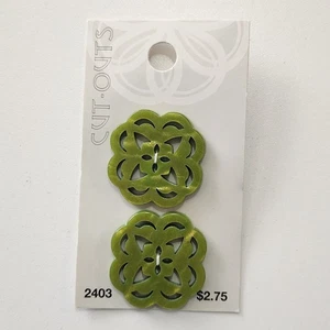 Blumenthal Lansing Cut-Outs 2 Pack Buttons Green Shimmer 2 Hole Flat Back - Picture 1 of 2