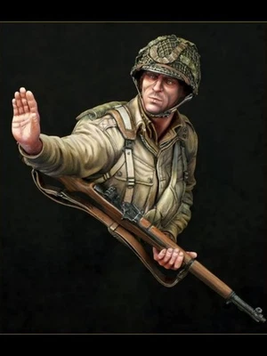 1/10 WWII US Military Airbone Rifle Soldier Unpainted Bust Model Figure Kids Toy - Image 1 of 3