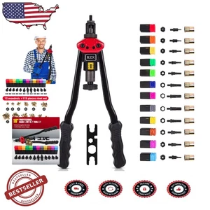 Ergonomic 16" Rivet Nut Setter - 11pc Mandrels & 110 Rivets - Wide Applications - Picture 1 of 8