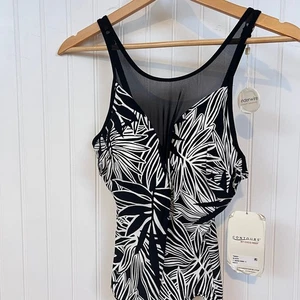 Coco Reef NWT Black White Tropical Palm One Piece Swimsuit Contours Swim - Picture 1 of 8