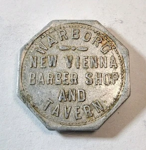 Vintage Handelsmedaille - Warborg Barber Shop & Tavern - New Vienna, Iowa - 5c ~ TT-544 - Bild 1 von 8