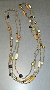 Vintage Earth Tone Double Strand Beaded Necklace - Picture 1 of 6