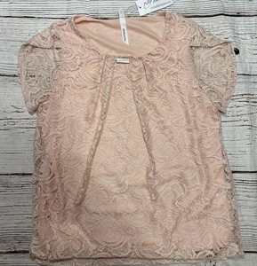NY Collection Damen Bluse Blumen Spitze ärmellos Gr. PM Pfirsich Oberteil NEU - Bild 1 von 9