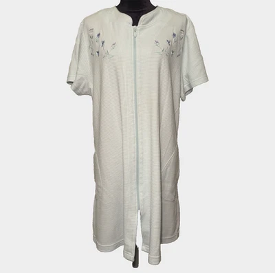 Camisón de Colección Vanity Fair Cremallera Completa para Mujer 1X Bolsillos Pastel Aqua Mezcla de Algodón Foto 1 de 4