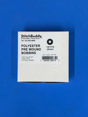 Blk Embroidery, Sideless, Prewound Bobbin Thread, 144pcs, 145 yds,  Size L, - Image 1 of 2