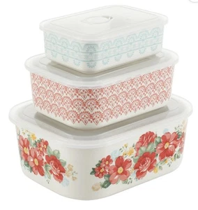 New Pioneer Woman Vintage Floral 6pc Rectangular Ceramic Food Storage Container - Picture 1 of 6