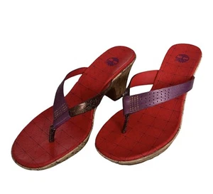 Size 8 Timberland Womens Heels Kickin Up Sand Pink Archwedge Thong Orange 92390 - Picture 1 of 9