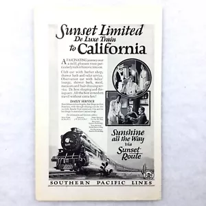 Anuncio impreso vintage 1925 Southern Pacific Lines Sunset Ltd De Luxe Train California - Imagen 1 de 2
