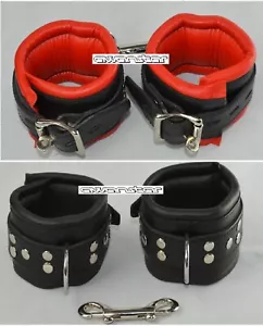 manette bondage restraints in vera pelle nuove, polsino in pelle imbottito manette - Foto 1 di 14