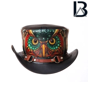 El Dorado Leather Top Hat Bird Theme Hat Steampunk Deadman MC Biker top hat - Picture 1 of 4