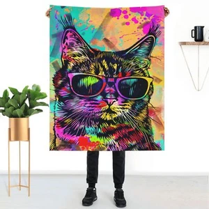 Colorful Cat Blanket 40"x50" Fun Cat Throw Blanekt for Girls &Women Ideal Cat... - Picture 1 of 7