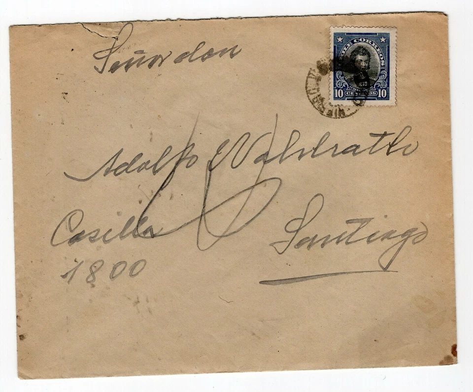 CHILE 1924 small town cancel HIERRO VIEJO on cover to Santiago - Image 1 of 1