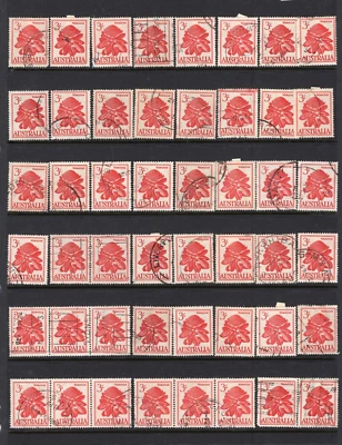1959 3/- Shilling Red Waratah Flower Australia Used Stamp Lot x 48 - Image 1 of 2