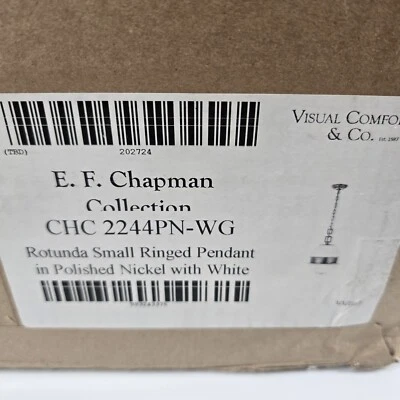 Visual Comfort NEW Rotunda Small Ringed Pendant in Polished Nickel White Glass - Image 1 of 4