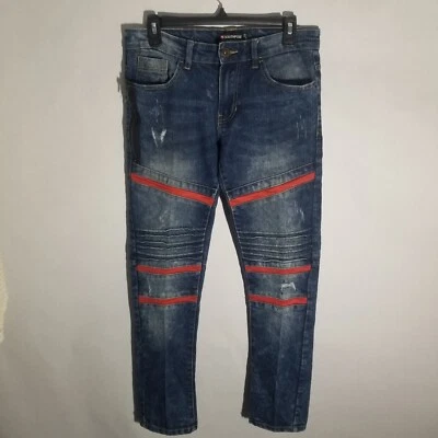 Pantalones de mezclilla Southpole para niños 14 azul oscuro ajustados rectos rojos lavados desgastados patinador Y2K Foto 1 de 4