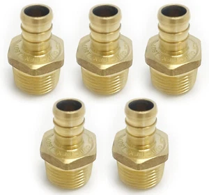 5 Pack Pex 3/4 Inch x 3/4 Inch NPT Male Adapter Brass Crimp Fitting - Picture 1 of 4