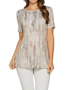 LISA RINNA Size L Printed Knit Top with Back Detail TAUPE COMBO - Picture 1 of 4