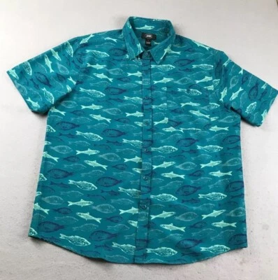Camisa Berkley Jensen Para Hombres Grande Azul Pez AOP Abotonada Mangas Cortas Foto 1 de 4