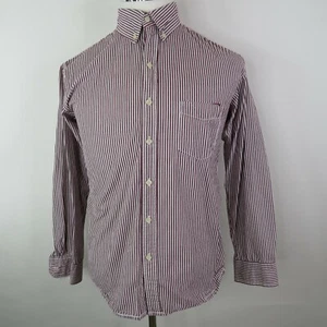 US Expedition Men's Long Sleeve Striped Shirt Size Small Brown White Cotton - Picture 1 of 9