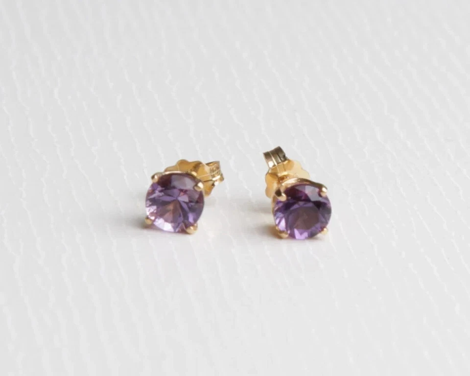 Round Genuine Amethyst Earrings in 14kt Gold (373) - Image 1 of 1