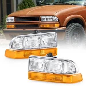 Chrome Headlights Bumper Lamps for 1998-2004 Chevy S10 Blazer L & R Replacement - Foto 1 di 12