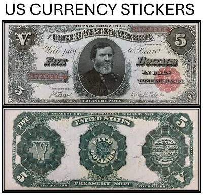 $5 Five Dollar 1891 Treasury Note (US CURRENCY STICKERS) - Image 1 of 4