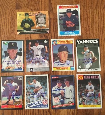 Dealers Lot Of 10 Different Phil Niekro Signed NY Yankees Baseball Cards HOF 97 - Photo 1/4