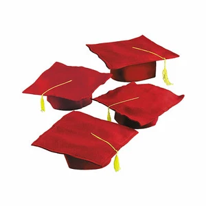 Kids' Red Felt Elementary School Graduation Mortarboard Caps, 12 Pieces - Picture 1 of 2