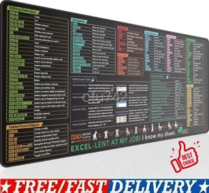 Excel Cheat Sheet Desk Mat, Excel Shortcuts Mouse Pad, Shortcuts AU - Afbeelding 1 van 6