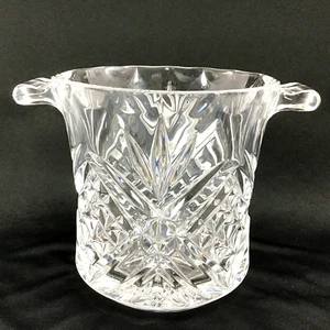 Thick Lead Crystal Ice Bucket Wine Chiller Vase Round 5" H Diamond Fan Pattern - Picture 1 of 5