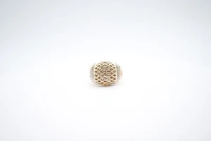 14K Yellow and White Gold Crosshatch 3D Split Shoulder Ring - Picture 1 of 8