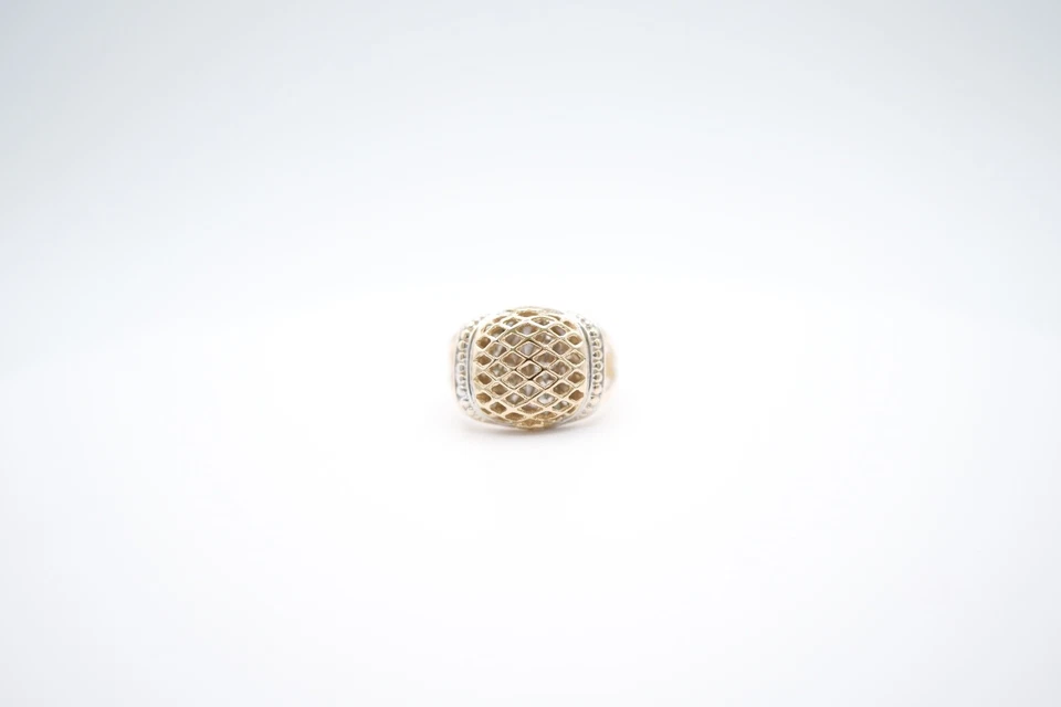 14K Yellow and White Gold Crosshatch 3D Split Shoulder Ring - Image 1 of 4
