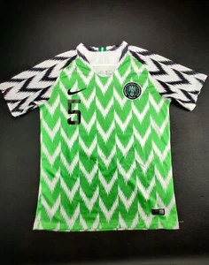 Nike 2018 Nigeria Federation Men's S White/Green/Black Soccer Ashley #5 Jersey - Picture 1 of 11