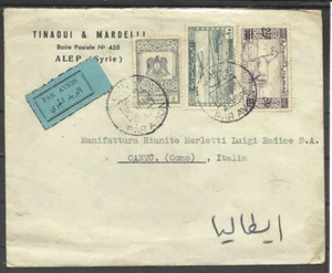 1949 MIDDLE EAST MULTIFRANCHISING AIRMAIL COVER FROM ALEP TO ITALY - Picture 1 of 2