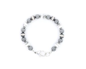 White Buffalo Howlite Heishi Bracelet, Southwestern Style, Sterling Silver, 8mm - Picture 1 of 4