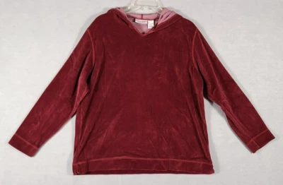 Sudadera con Capucha Kim Rogers Sport Terciopelo Rojo Para Mujer Talla Grande Informal Cómoda Foto 1 de 4