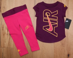 Nike Air Toddler Girl Top & Legging Set ~ Burgundy, Fuchsia & Yellow ~ - Picture 1 of 4