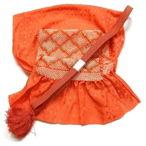 OBIJIME & OBIAGE Set Seide Orange & Gold Blume Rautenmuster Kimono Shibori - Bild 1 von 7