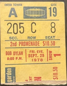 1978 Bob Dylan 9-29 Konzertkarte Stub Madison Square Garden NYC - Bild 1 von 2
